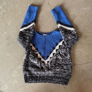 Anthropologie Blue and Black Chevron Sweater